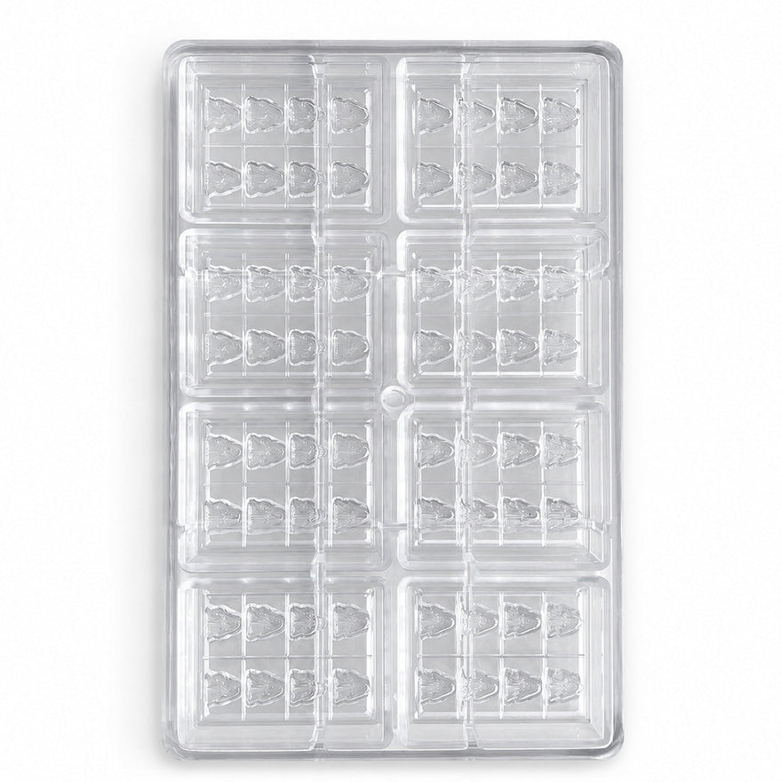 Klare kundenspezifische Polycarbonat-Schokoladenform mit 64 baumförmigen Kavitäten